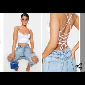 BRAND NEW White Satin Strappy Back Cowl Neck Cami